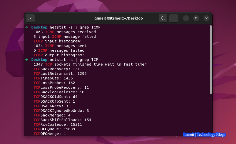 netstat -s command Linux