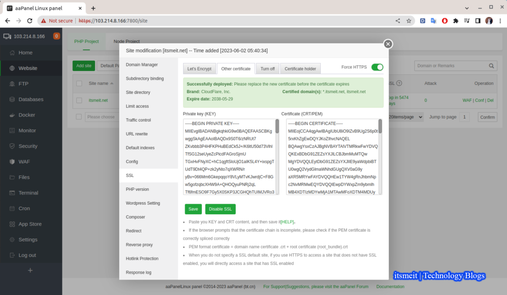 Install the SSL Certificate on aaPanel