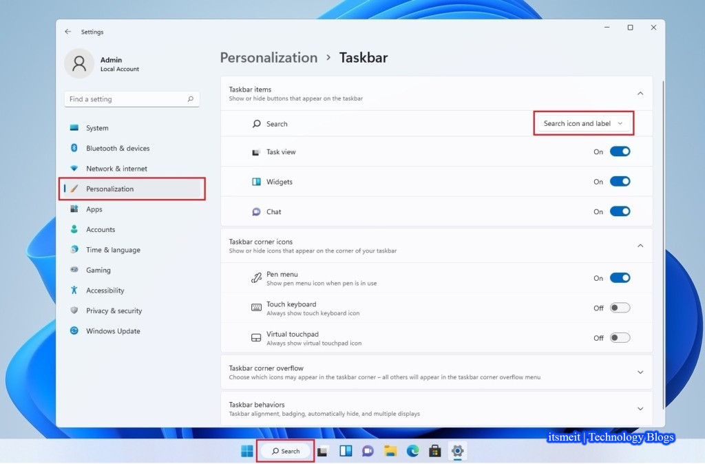 customize search bar Windows 11