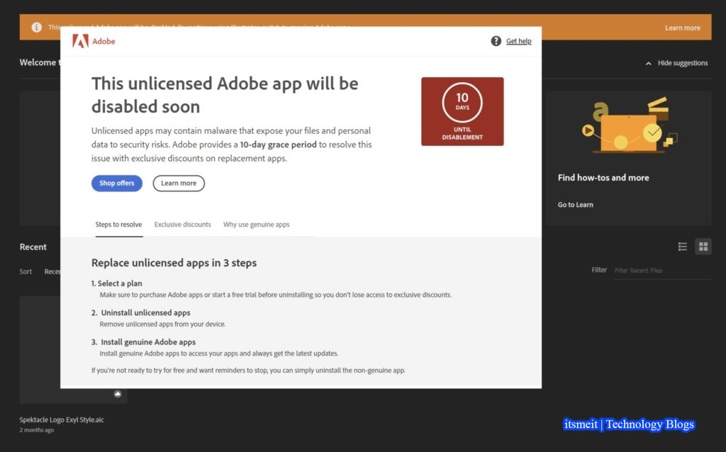 [SOLVED] This unlicensed Adobe app will be disabled Soon