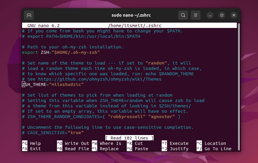 change oh my zsh theme