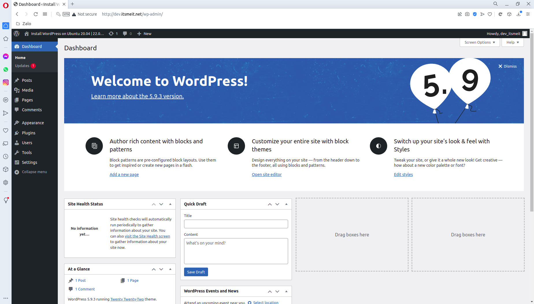 install wordpress success