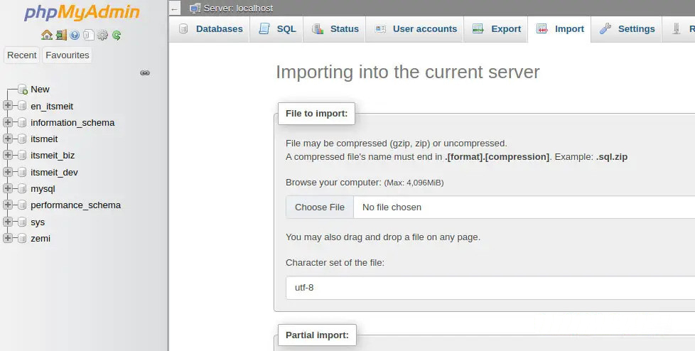 Import database in MYSQL phpMyadmin