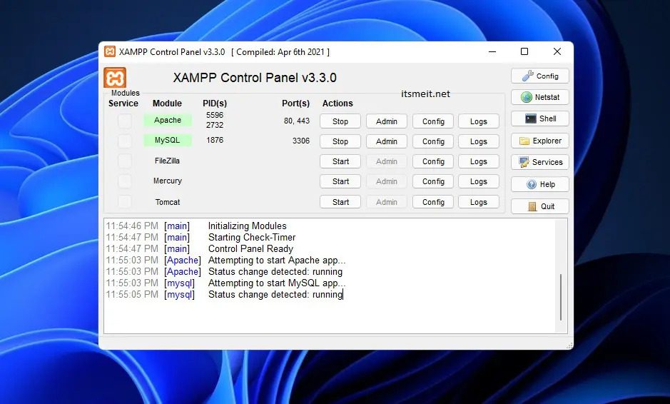 Start xampp and create database