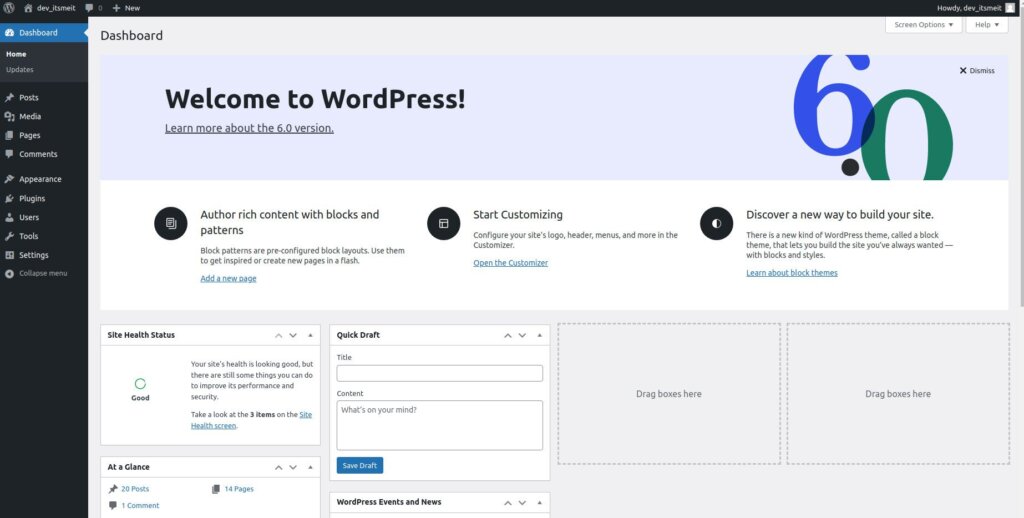 wordpress install success