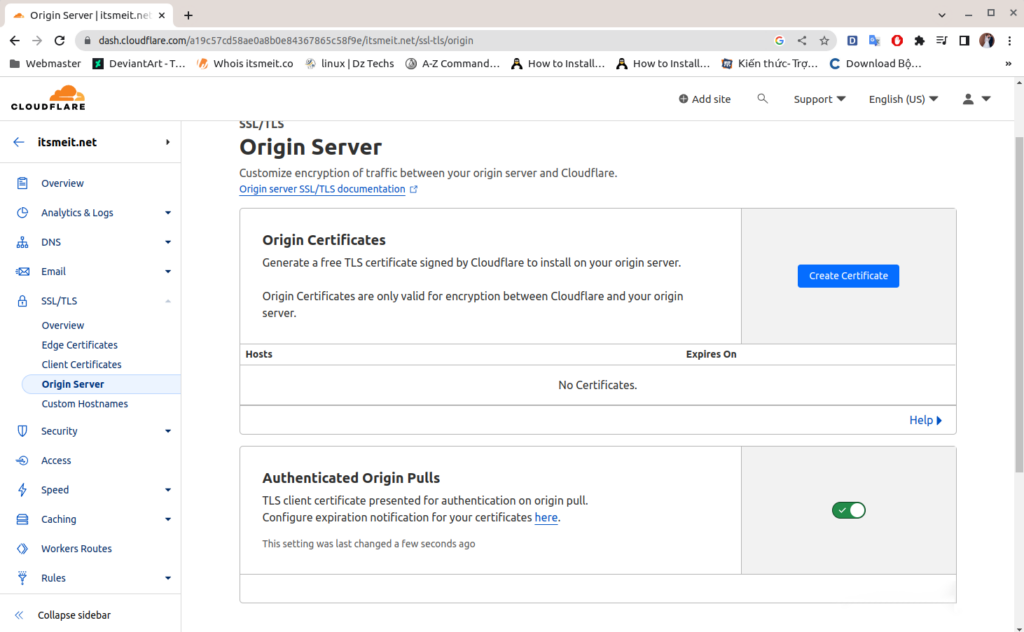 Create Cloudflare Origin Certificate