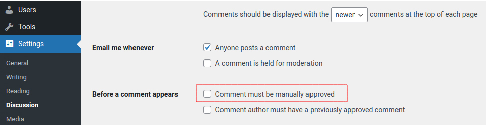 Config Manual Comment Approval