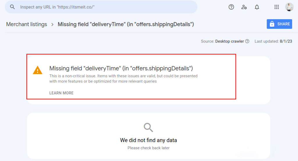 Fix missing field shippingDetails & hasMerchantReturnPolicy