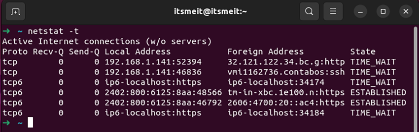 netstat t command