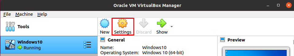 Settings VirtualBox