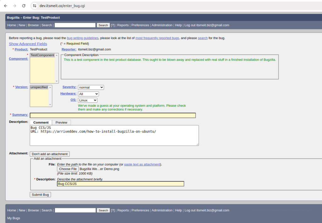 Create Bug Report in Bugzill