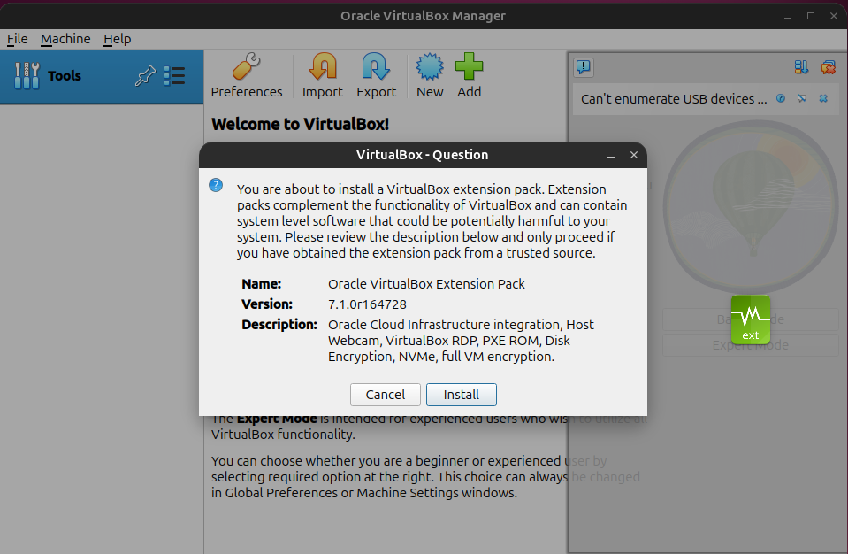 Install VirtualBox Extension Pack