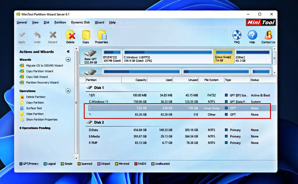 Minitool delete Ubuntu partition dual-boot Windows